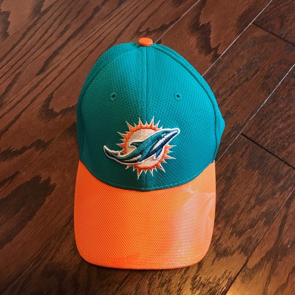 Miami Dolphins Football Fitted L/xl Hat New Era 39Thirty NFL Go Fins Aqua Orange - Picture 1 of 4